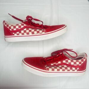 Red checkered old school suede vans